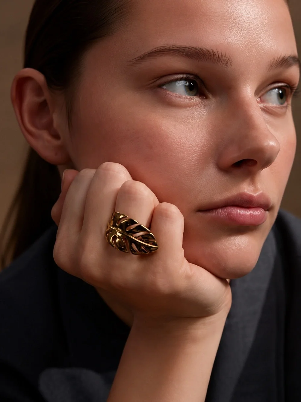 Polished Gold color Leaf Ring